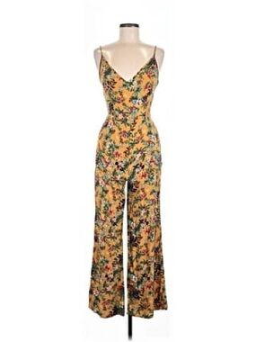 Forever 21 Yellow Floral Spaghetti-Strap Wide-Leg Jumpsuit